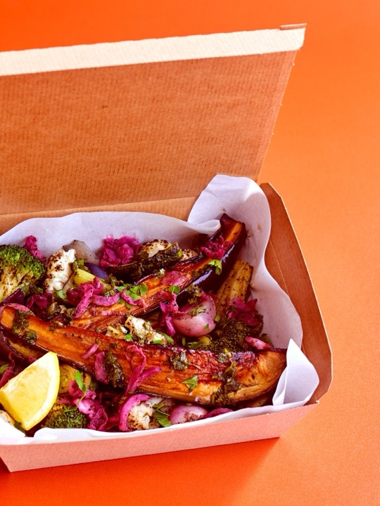 Roasted Summer Veg + Grilled Aubergine from the LEON menu